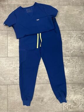 Figs Electric Blue Zamora Joggers Small and Catarina Top XS EUC